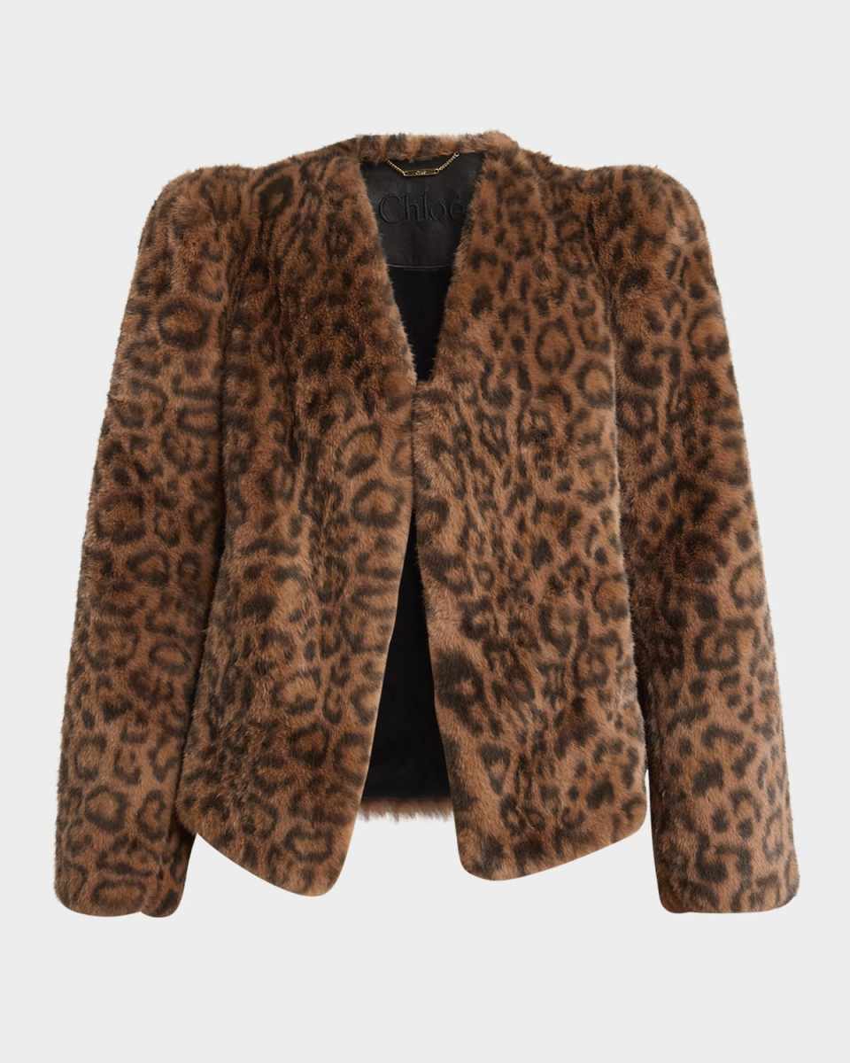 Leopard-Print Faux-Fur Puff-Sleeve Coat